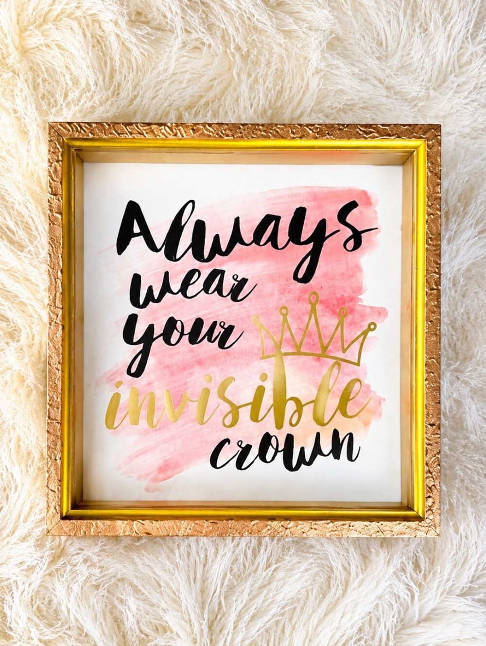 NWT Upcycled Princess Quote Framed Wall Art Gold & Rose Gold Size 10 Inches